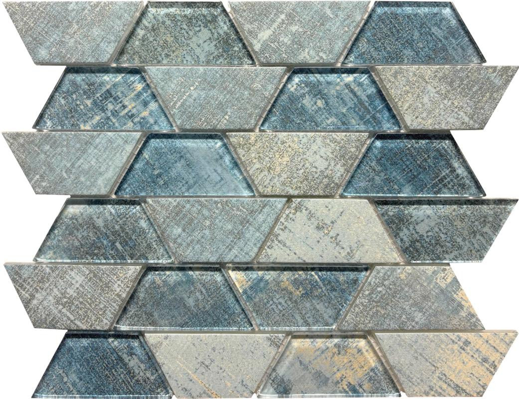 Flutter Blue Trapezoid Glass Mosaic Tile 12x12 Sheet