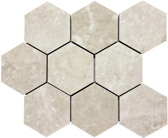 Arezzo Crema 4" Hex Porcelain Mosaic Tile 12x14 Sheet 1