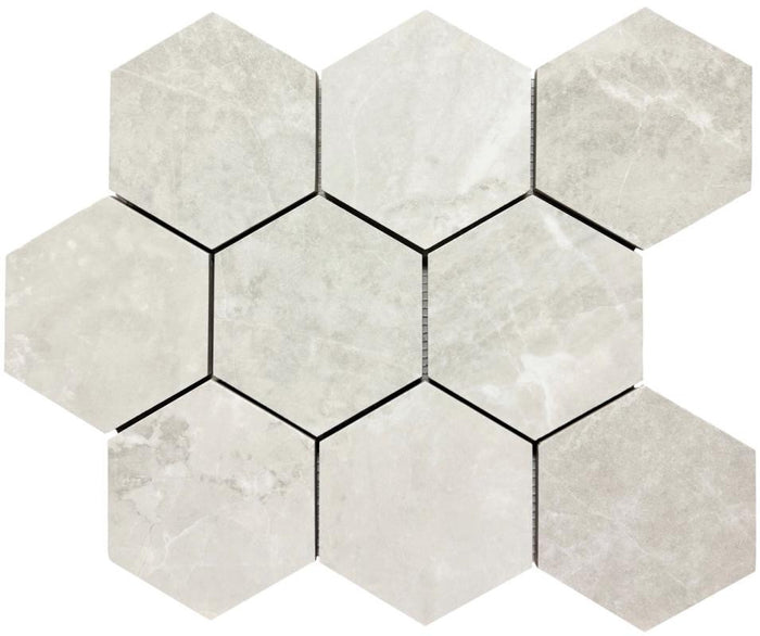 Arezzo Perla 4" Hex Porcelain Mosaic Tile 12x14 Sheet 1