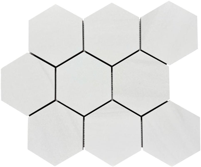 Dolomite Bianco 4" Hex Porcelain Mosaic Tile 12x14 Sheet 1
