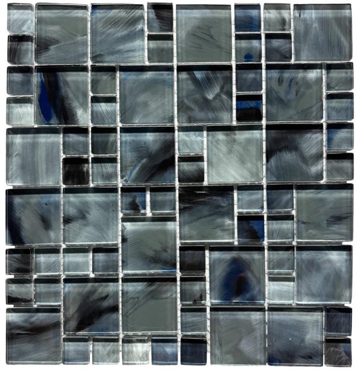 Deep Sea Brush Puzzle Glass Mosaic Tile 12x12 Sheet 1