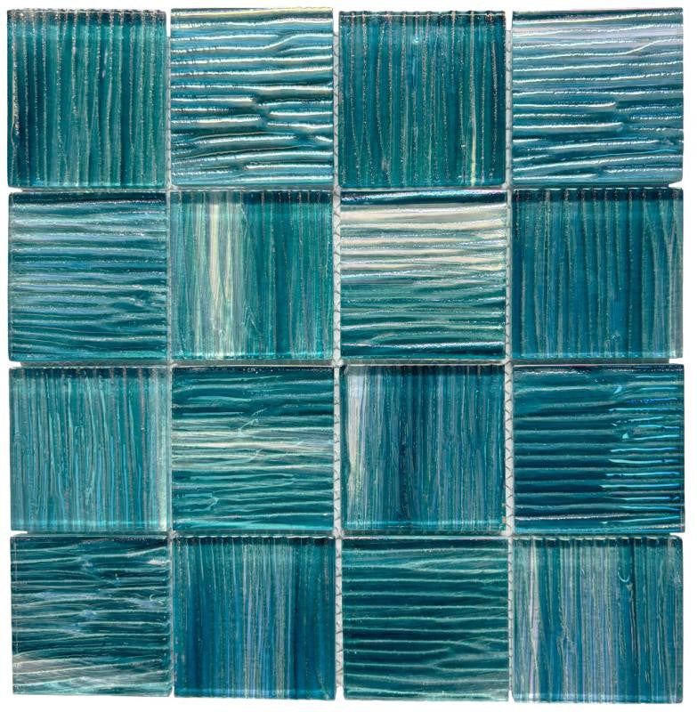 Aqua Iridescent 3x3 Glass Mosaic Tile 12x12 Sheet