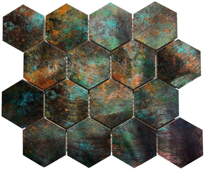 Mosaico Metálico Hexagonal Pátina de 3" 12x12 1