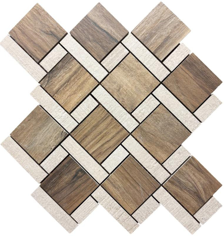 Mosaico de Porcelana Sherwood Square Nogal 11x12 con Aspecto de Madera