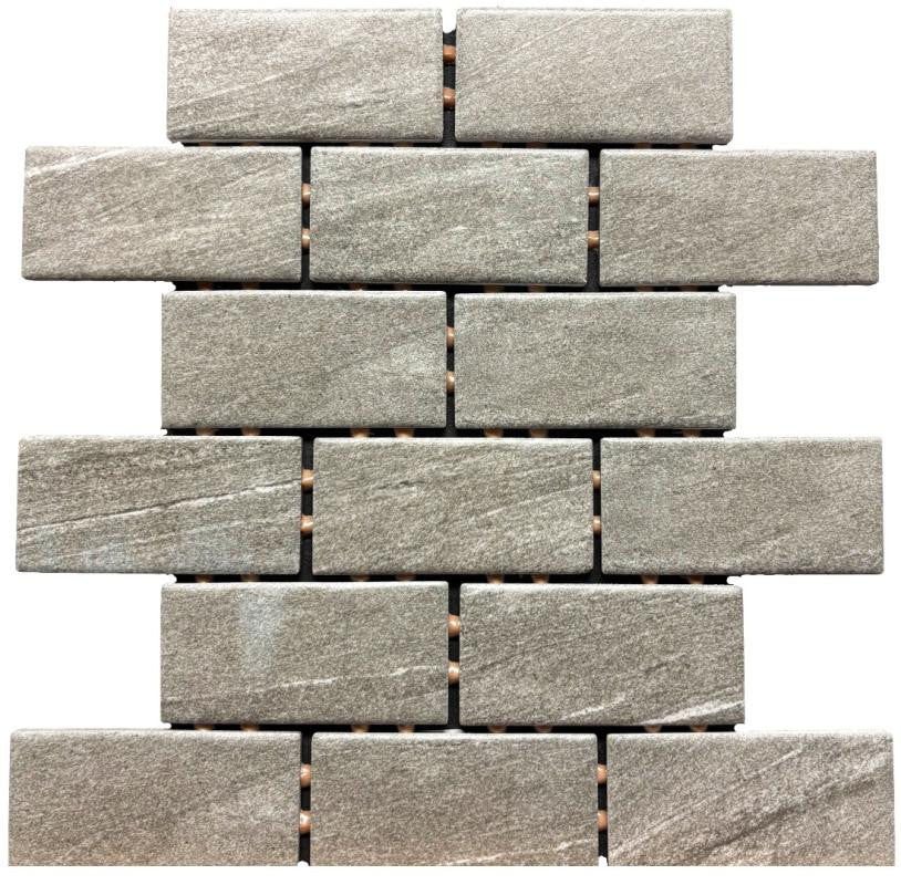Urban Terrain Medium Gray 2x4 Porcelain Mosaic Tile 12x12 Sheet