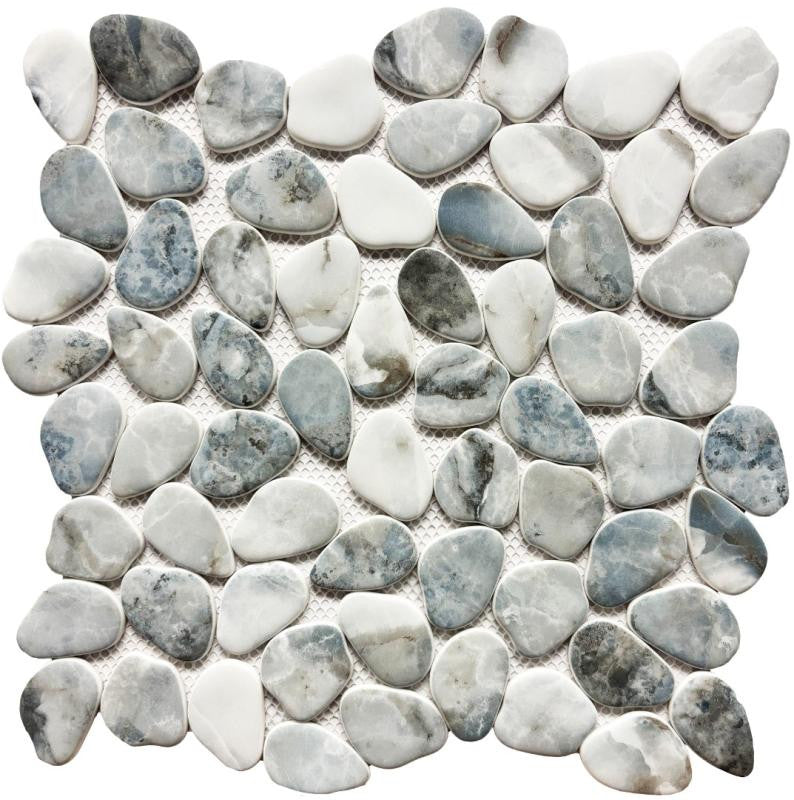 Mosaico de Vidrio Guijarro Azul Cielo en Placa de 12x12