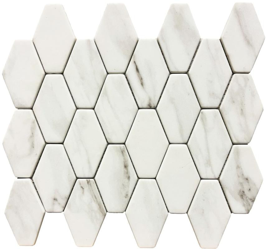 Carrara Elongated Hex 12x13 Glass Mosaic Tile