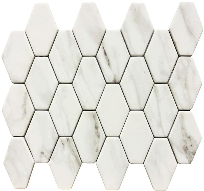 Carrara Elongated Hex 12x13 Glass Mosaic Tile 1