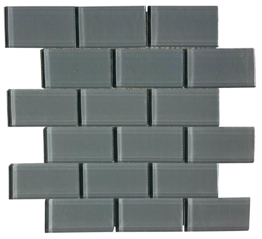 Clear Grey 2x4 Brick Glass Mosaic 12x12 Sheet
