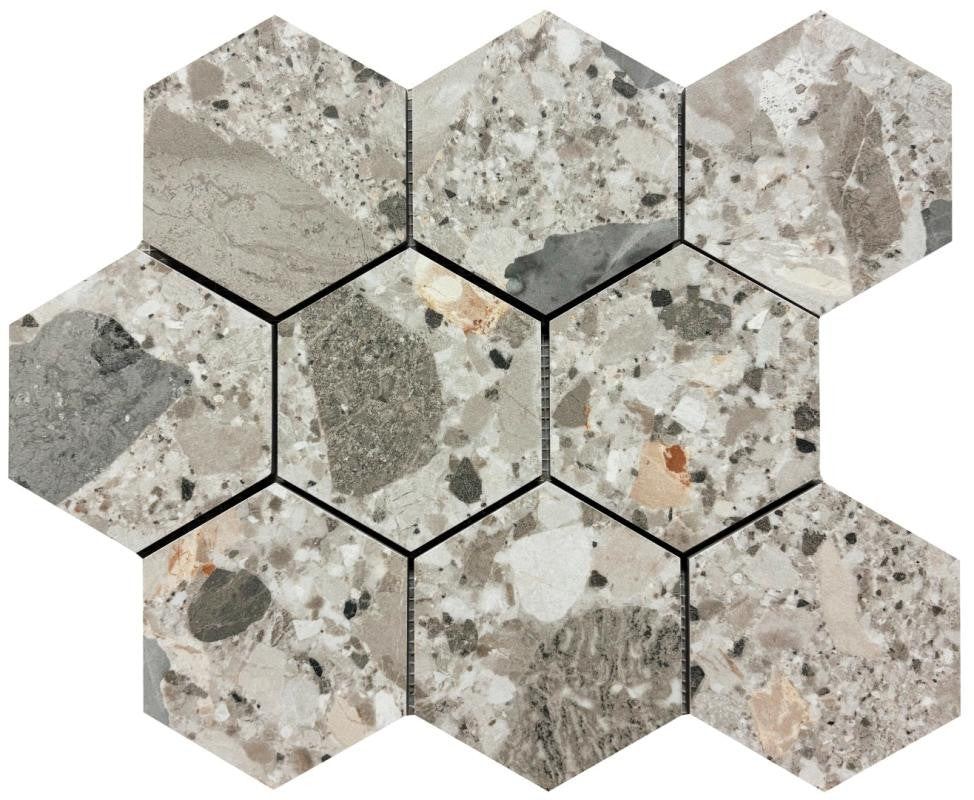 Pietra Di Gre Multi 4" Hex Porcelain Mosaic Tile 11x14