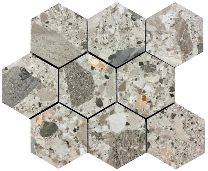 Pietra Di Gre Multi 4" Hex Porcelain Mosaic Tile 11x14 1