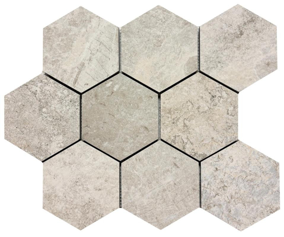 Erding Pearl 4" Hex Matte Porcelain Mosaic 11x14 Sheet