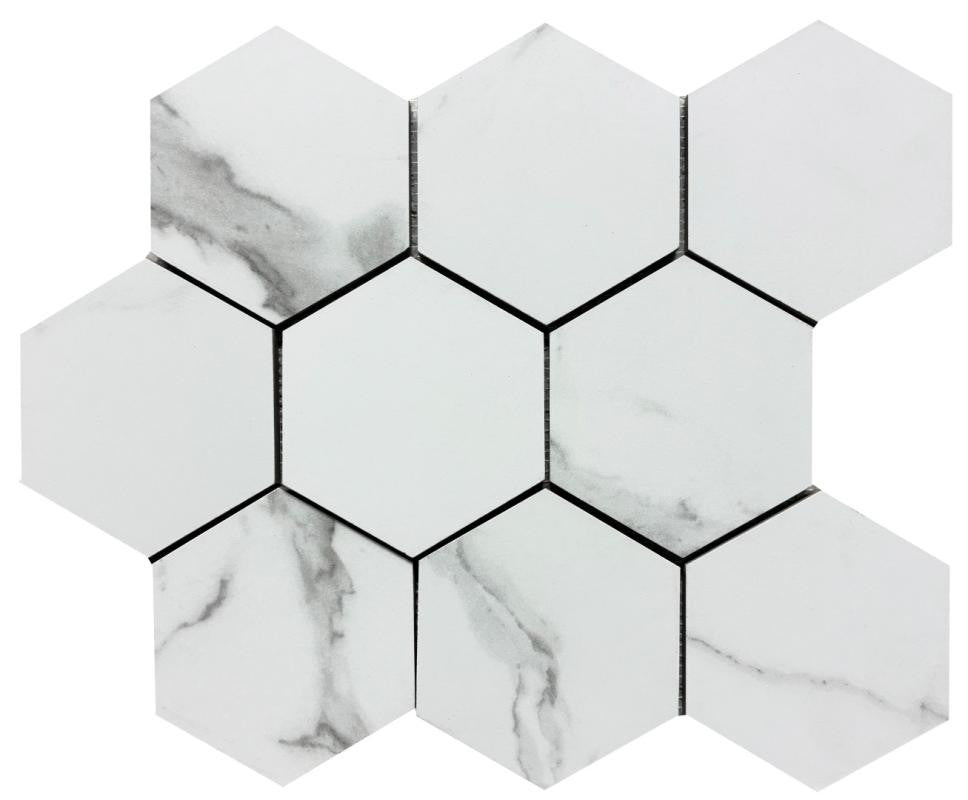 Cellini Blanco 4" Hex Porcelain Mosaic 11x14 Sheet