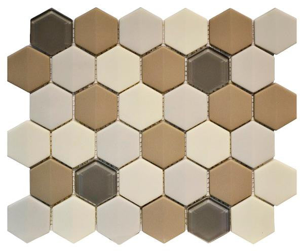 SandBlend Cappuccino 2" Hex Glass Mosaic Tile 12x10 Sheet