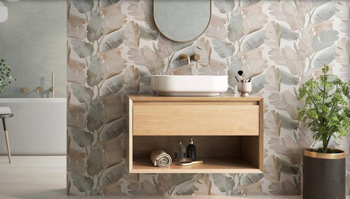 Enya Leaves White 12x40 Ceramic Wall Tile 3