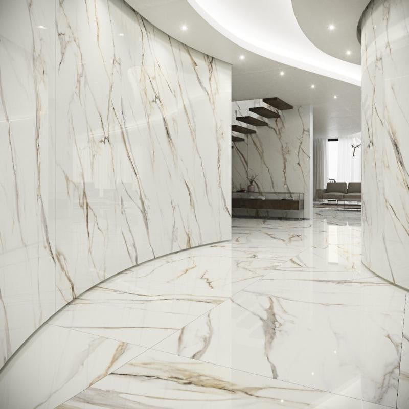 Coverlam Calacata Gold 48x102 Polished Marble Look Porcelain Panel