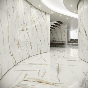 Coverlam Calacata Gold 48x102 Polished Marble Look Porcelain Panel