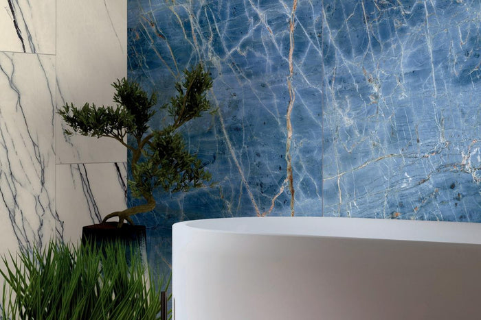 Marmoteca Blue Denim 48x110 Polished Marble Look Porcelain Panel Porcelain Tile 4