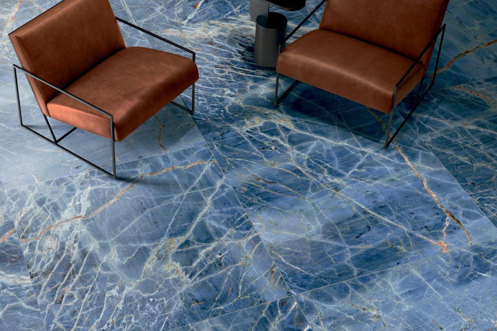 Marmoteca Blue Denim 48x110 Polished Marble Look Porcelain Slab