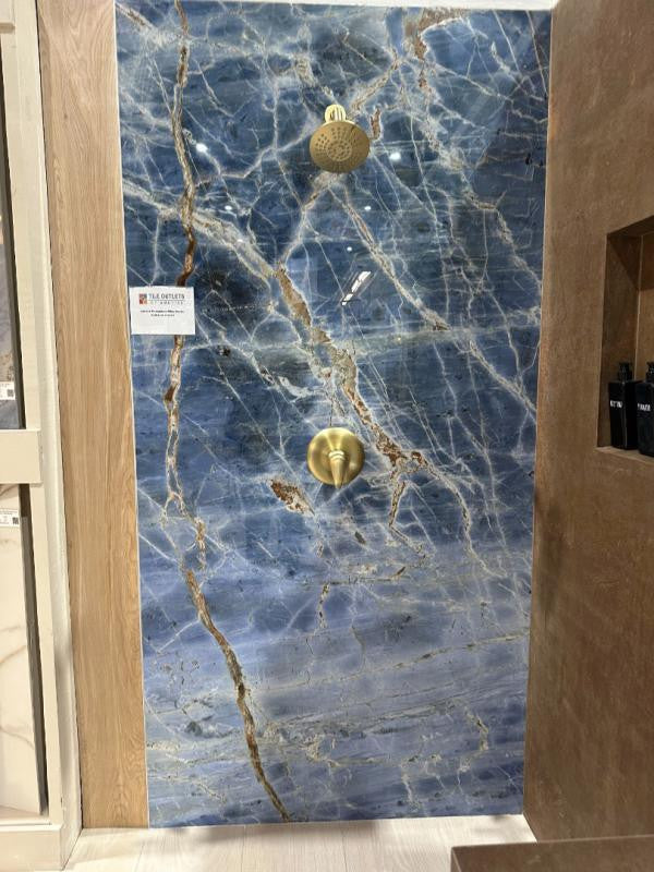 Marmoteca Blue Denim 48x110 Polished Marble Look Porcelain Slab