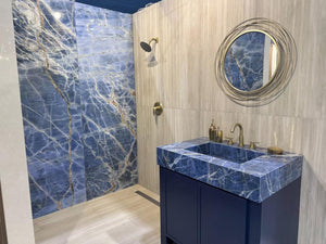 Marmoteca Blue Denim 48x110 Polished Marble Look Porcelain Slab