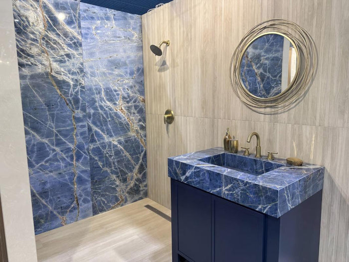 Marmoteca Blue Denim 48x110 Polished Marble Look Porcelain Panel Porcelain Tile 5