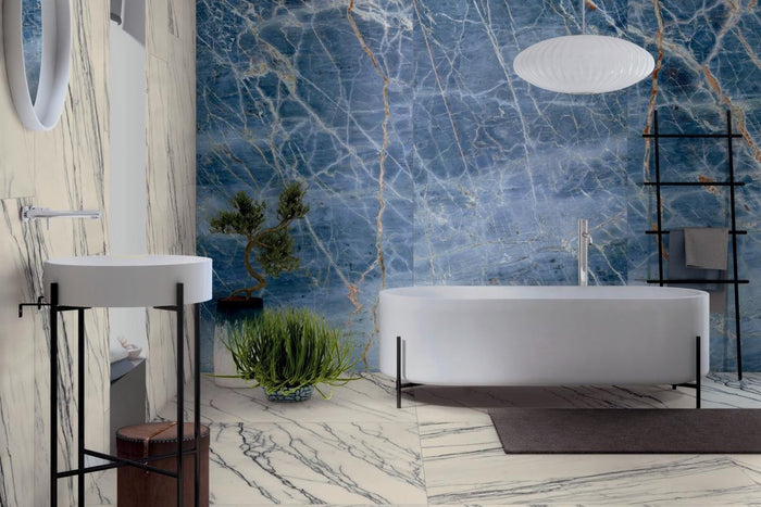 Marmoteca Blue Denim 48x110 Polished Marble Look Porcelain Panel Porcelain Tile 3