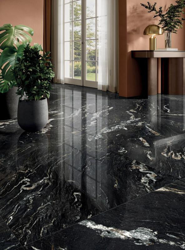 Perpetual Belvedere Dark Polished 48x109 Marble Look Porcelain Panel Porcelain Tile 3