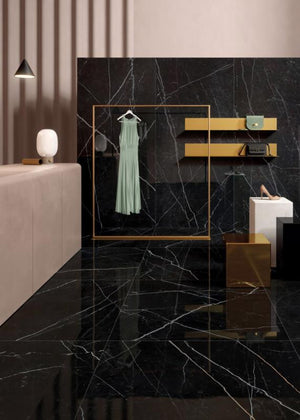 Delight Marquina Nero 48x102 Polished Marble Look Porcelain Tile