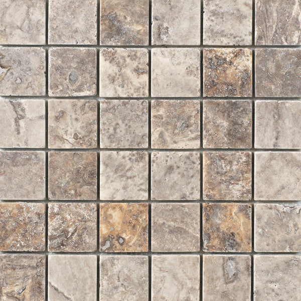 Silver Travertine 2x2 Tumbled Mosaic Tile 12x12 Sheet 1