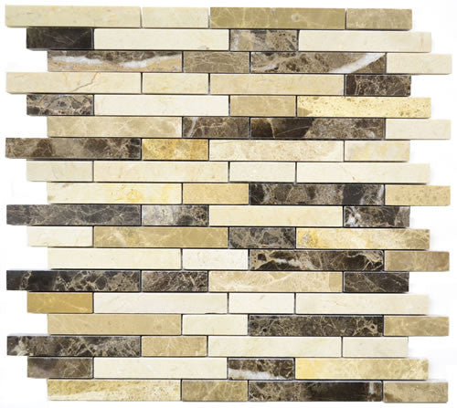 Marble Strips Emperador and Crema Marfil Mosaic Tile 12x12 Sheet