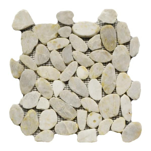 Flat Pebble Ivory 12x12 Marble Mosaic Tile