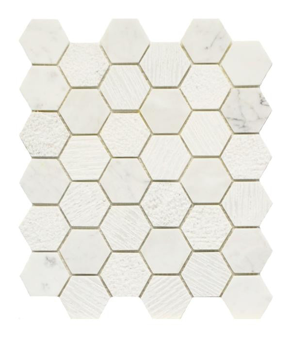 Carrara White 2x2 Hex 10x12 Marble Mosaic Tile 1