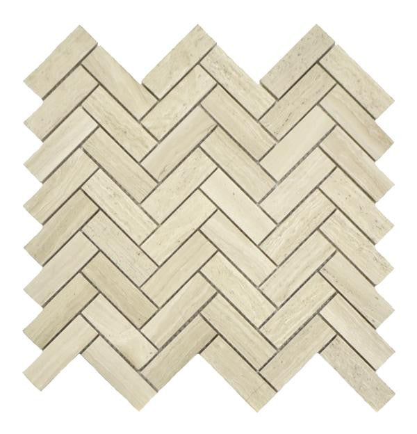 White Wood Herringbone Polished Marble Mosaic Tile 12x13 Sheet 1