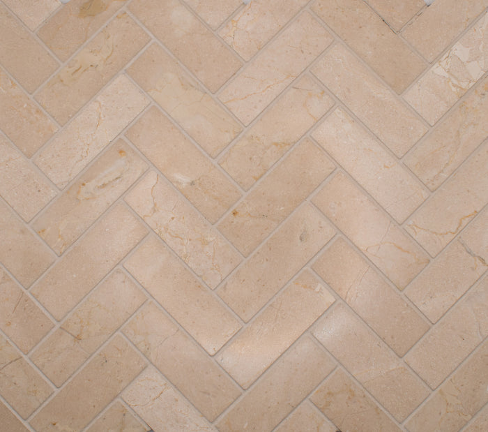 Crema Marfil Herringbone Marble Mosaic Tile 12x13 Sheet 1
