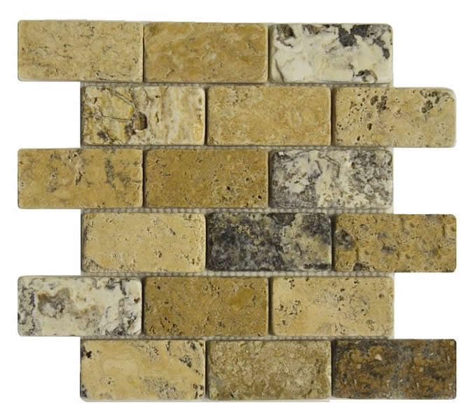 Antique Onyx 2x4 Tumbled Travertine Mosaic Tile 12x12 Sheet
