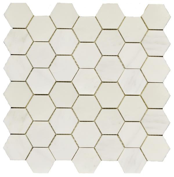Statuary Carrara White 2" Hex Polished Marble Mosaic Tile 12x12 Sheet