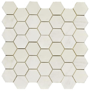 Statuary Carrara White 2" Hex Polished Marble Mosaic Tile 12x12 Sheet
