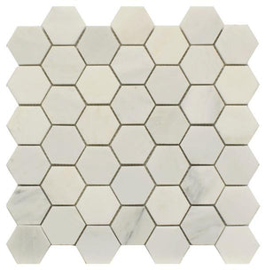 Statuary Carrara White 2" Hex Polished Marble Mosaic Tile 12x12 Sheet