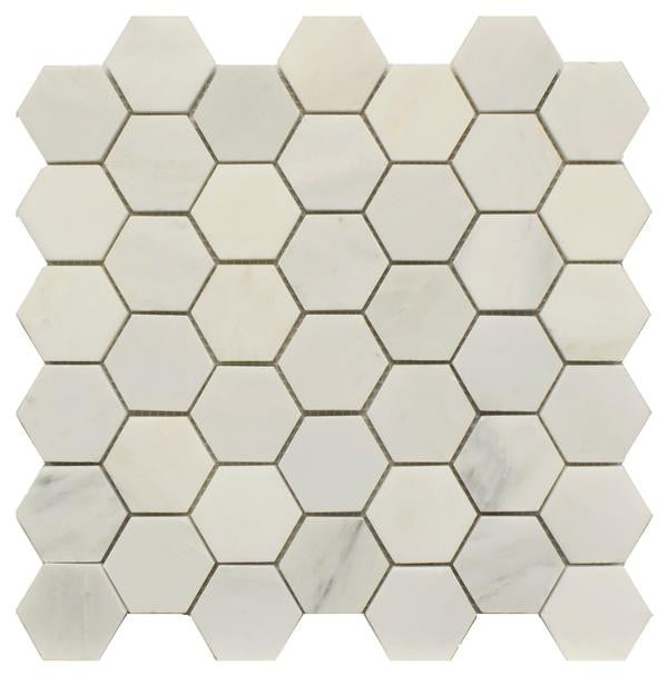 Statuary Carrara White 2" Hex Polished Marble Mosaic Tile 12x12 Sheet 2