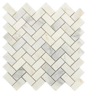 Statuary Carrara White Herringbone Marble Mosaic Tile 12x12 Sheet