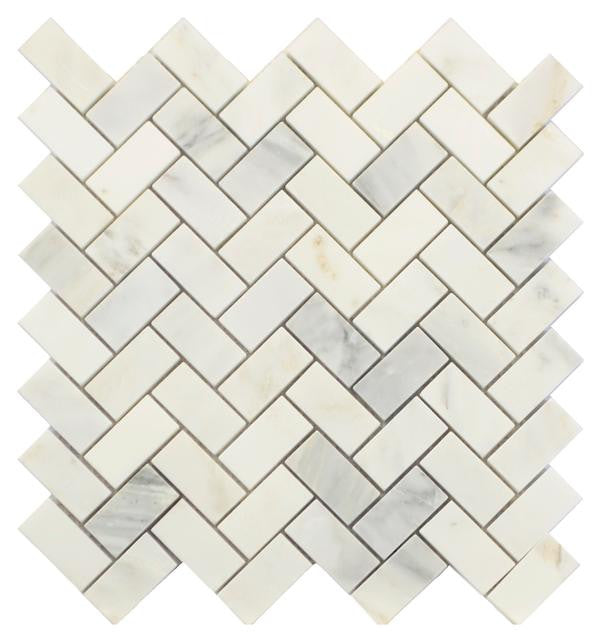 Statuary Carrara White Herringbone Marble Mosaic Tile 12x12 Sheet 1