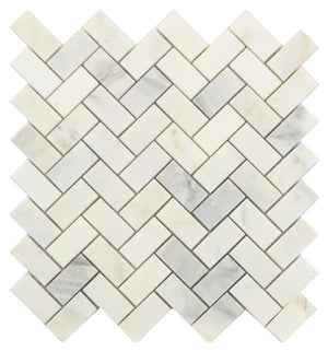 Statuary Carrara White Herringbone Marble Mosaic Tile 12x12 Sheet
