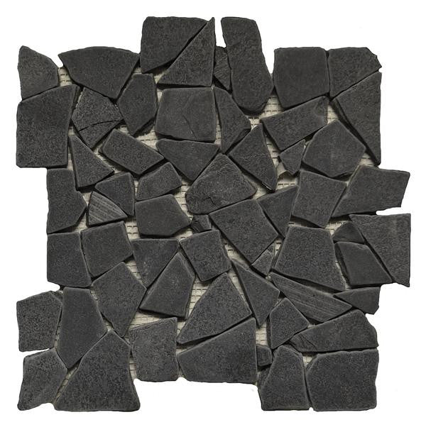 Marmol Black Tumbled Limestone Mosaic Tile 12x12 Sheet