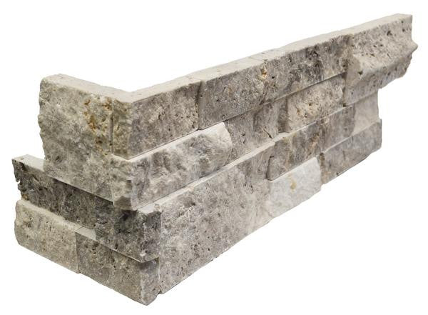 Silver Travertine Splitface Ledger Corner