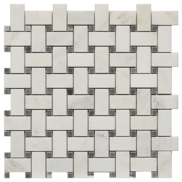 Mosaico de mármol Carrara Basketweave Grey Dot 12x12