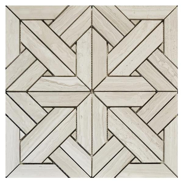 Wooden White Cross Honed Marble Mosaic Tile 12x12