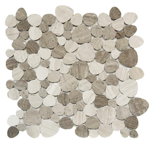 Marmol Wooden White and Grey Marble Mosaic Tile 12x12 Sheet 1