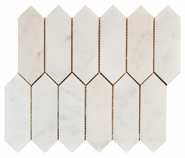 Imperial White Marble Picket Mosaic Tile 12x12 1