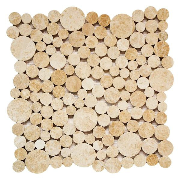 Pebble Patara Beige 12x12 Polished Marble Mosaic Tile